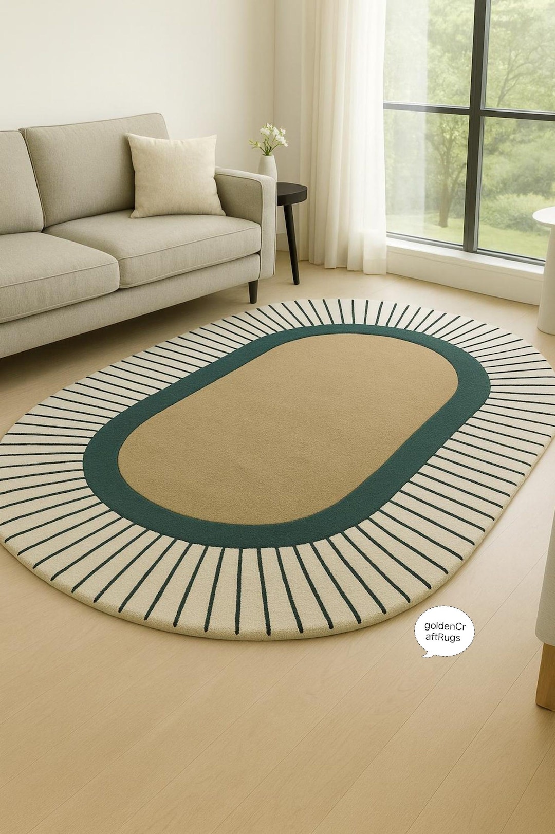 Simple Rug Oval Hand Tufted Wool Oval Rug, Beige Abstract Minimalist Living Room 6x8 - Etsy