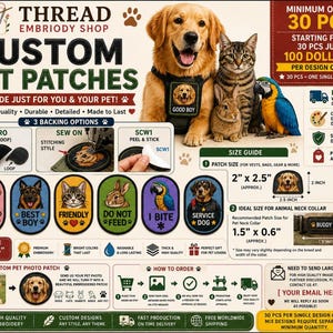 Custom Pet Embroidered Patch | Personalized Dog Cat Velcro Patch | Sew On