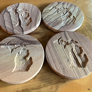 Engraved Sandstone Coasters - State of Michigan