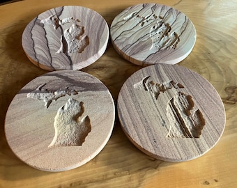 Engraved Sandstone Coasters - State of Michigan