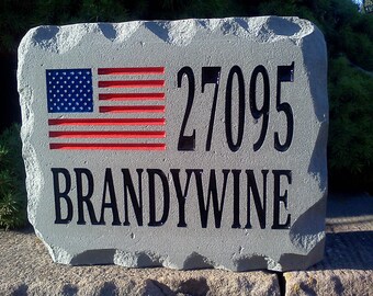 Engraved Address Stone with American Flag