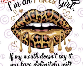 Pisces Girl Lips PNG | Leopard Print Dripping Design (Digital Download)