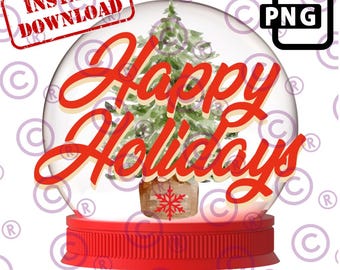 Christmas Snow Globe PNG, Happy Holidays Shirt Graphic (Digital Download)