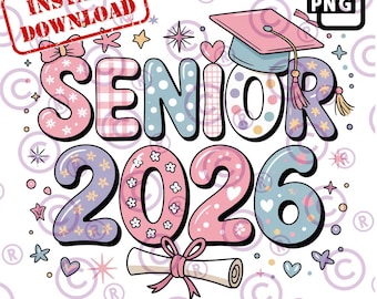 PNG de graduación de 2026, diseño de camiseta de la clase de 2026, PNG de graduación de 2026 en colores pastel, descarga por sublimación