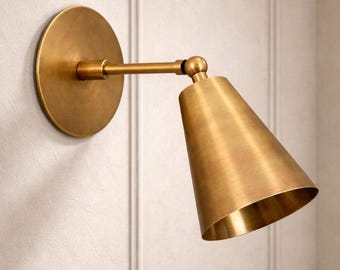 1 Light Raw brass Wall Sconce Light | Wall Sconces Lamp | Mid Century Modern Raw Brass Italian Wall Scone | Cone Wall Sconce Light