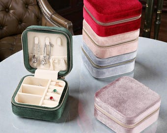 Velvet Jewelry Box Organizer | Zipper Travel Case for Rings, Earrings & Necklaces, Multiple Colors
