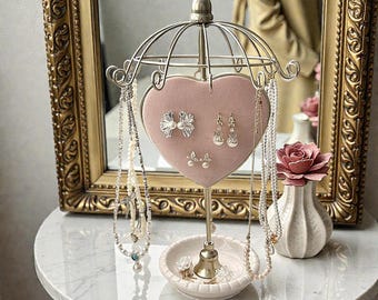 Heart Jewelry Organizer Stand with Tray | Earring Necklace Ring Holder | Romantic Gift