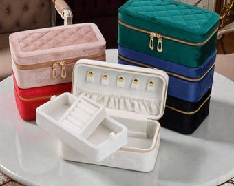 Velvet Jewelry Organizer Box, Travel Jewelry Case for Rings Earrings Necklaces