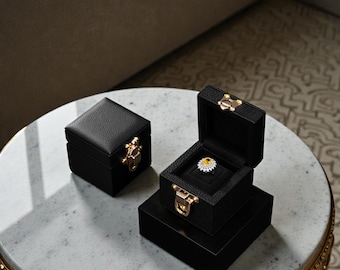 Luxury Leather Ring Box | Gold Clasp Engagement Proposal Case