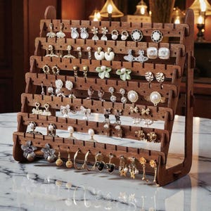 Espositore portaorecchini in legno / Organizzatore per gioielli a più livelli / Espositore per orecchini a perno e pendenti