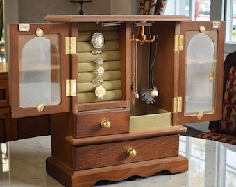 Wooden Jewelry Box Organizer with Drawers and Doors | Ring, Earring, Necklace & Bracelet Storage | Elegant Jewelry Armoire Case