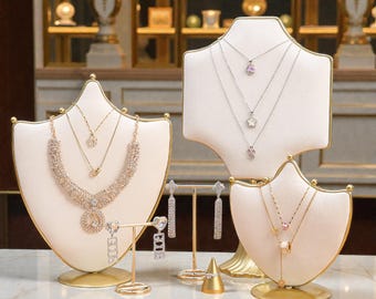 Gold Color Necklace Display Stand Set | Jewelry Bust Organizer | Elegant Boutique Display Decor
