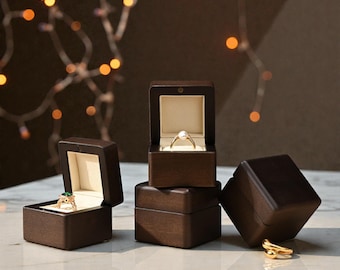 Luxury Wooden Ring Box for Engagement, Square Wood Proposal Ring Box, Wedding Ring Holder, Jewelry Gift Box