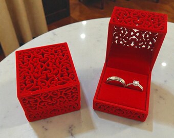 Red Velvet Double Ring Box | Engagement Proposal, Wedding