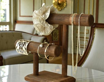 Wooden Jewelry Stand – Multi-Tier Necklace & Bracelet Holder | Rustic Wood Jewelry Organizer