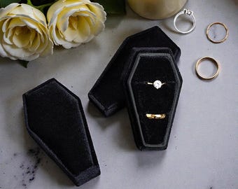 Black Velvet Coffin Ring Box | Gothic Wedding Proposal