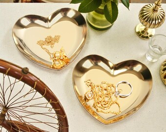 Gold Tone Heart Jewelry Dish Set | Romantic Vanity Organizer