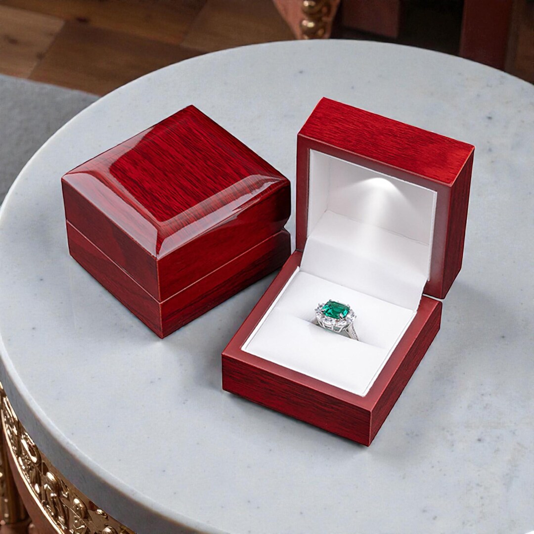 Red Wooden LED Ring Box | Engagement Proposal Jewelry Case - Etsy