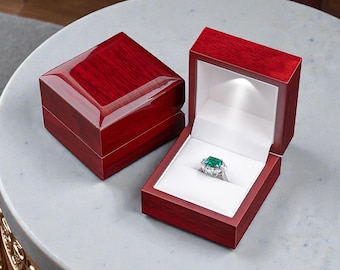 Red Wooden LED Ring Box | Engagement Proposal Jewelry Case