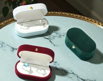 Velvet Double Ring Box | Elegant Engagement, Wedding and Proposal Ring Case | Jewelry Gift Box | Multiple Color Options