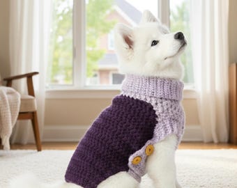 Abrigo de crochet para perro con cuello vuelto / Ropa para perro hecha a mano / Descarga PDF