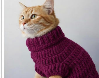 Patrón de suéter de gato a crochet DIY - Suéter de cuello alto personalizable para mascotas - Descarga digital en PDF