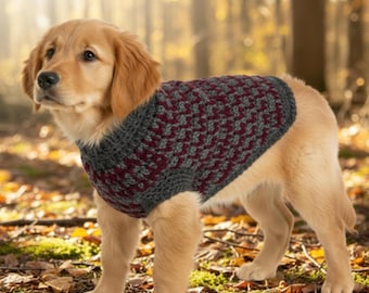 Patrón de crochet para perro / Suéter bicolor texturizado fácil para perro – PDF DIY para mascotas – Guía de suéteres de una pieza para perros en tallas pequeñas, medianas y grandes