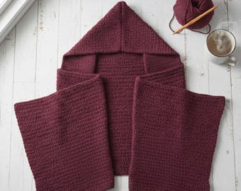 Patrón de crochet para chal con capucha acogedor / Chal extragrande con capucha / Descarga en PDF