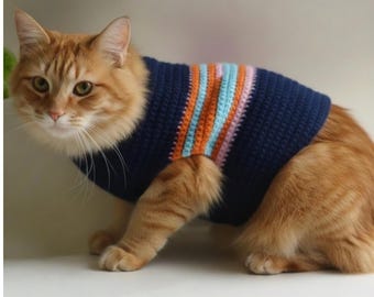 Patrón de crochet para suéter retro de gato a rayas - Descargar PDF