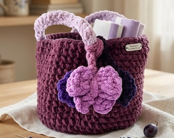 Bolso tote de crochet grueso con lazo y hoja / Patrón de crochet para principiantes / Descarga instantánea