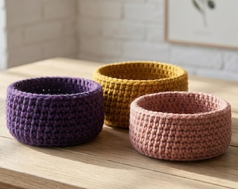 Patrón de cestas nido de ganchillo grueso / Decoración de almacenamiento fácil / Pequeño, mediano, grande / Descarga digital