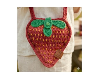 Patrón de bolso de ganchillo con forma de fresa / Regalo fácil de hacer tú mismo / Descarga digital