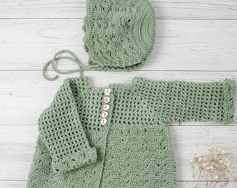 Patrón de conjunto de bebé de crochet vintage / Cárdigan y gorro / Descarga en PDF