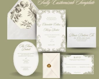 Wedding Invitation Suite Template, Editable Canva Wedding Invitations, Classic Elegant Stationery