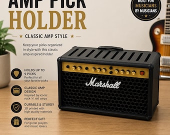 Guitar Pick Holder for 9 Picks, Amplifier Style – Vintage Rock Pick Holder – Accessory for Guitarists and Musicians