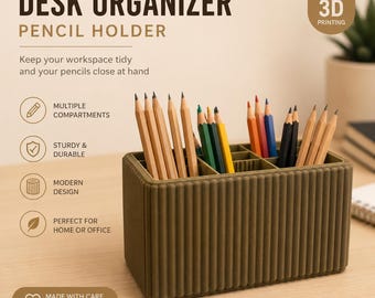 Minimalist Desk Organizer – Pencil Holder with Compartments – Desk Organizer – Pencil Holder – Office and Home Office Accessory