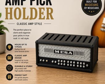 Guitar Pick Holder for 9 Picks, Mesa Amplifier Style – Vintage Rock Pick Holder – Gift for Guitarists and Musicians