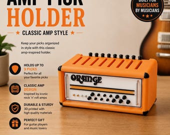 Orange Amp Style Guitar Pick Holder – Vintage Rock Amplifier Pick Holder – 9 Pick Organizer