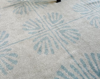 Handgeknüpfter Oushak Wollteppich, Türkischer Beige Blumenteppich, Distressed Neutral Home Decor