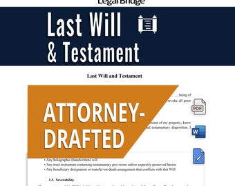 Last Will and Testament Template Editable Legal Estate Planning Form PDF Word Instant Download