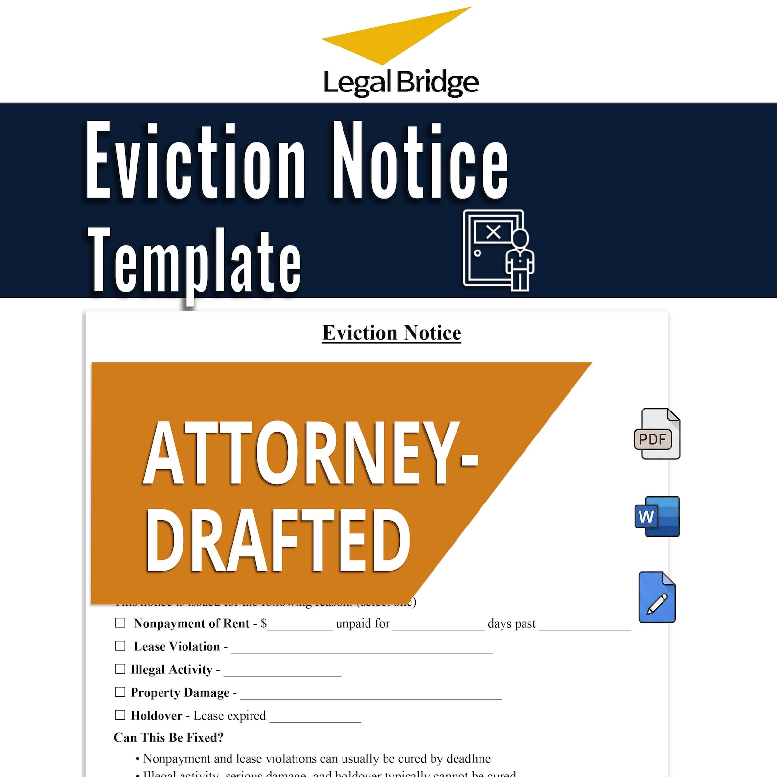 Eviction Notice Template Editable Landlord Notice to Vacate PDF Word ...