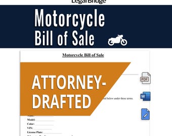 Motorcycle Bill of Sale Template Editable Printable PDF Word Instant Download Moto Bike Form