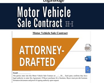 Motor Vehicle Sale Contract Editable Car Bill of Sale Template PDF Word Instant Download