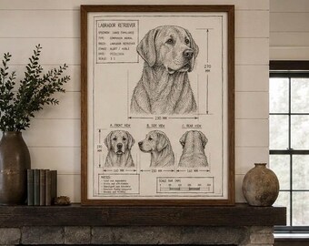 Labrador Retriever Blueprint Art | Hand Drawn Dog Illustration (18x24 Digital Download)