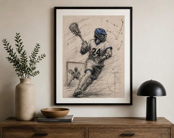 Hand Drawn Lacrosse Player Sketch Print, 18x24 Sports Artwork (Digital Download)