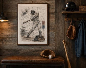 Baseball Player Sketch Print | Vintage Sports Illustration | Hand Drawn Wall Art (18x24 Digital Download)