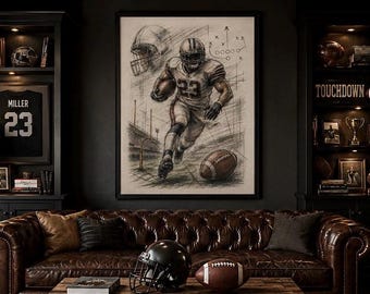 Vintage Football Player Sketch Print | Hand Drawn Sports Art (18x24 Digital Download)