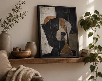 Abstract Dog Charcoal Drawing Print | Modern Neutral Dog Wall Art | Cubist Canine Digital Download | Minimalist Pet Portrait