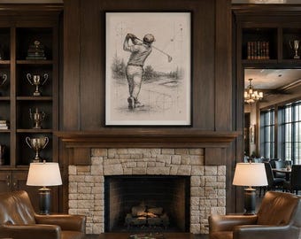 Hand Drawn Golf Wall Art Print, Golf Sketch Printable, Golf Course Artwork, 18x24 Digital Download, Golf Gift, Sports Decor