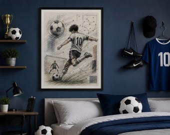 Hand Drawn Soccer Player Art Print, Sports Room Decor (18x24 Digital Download)